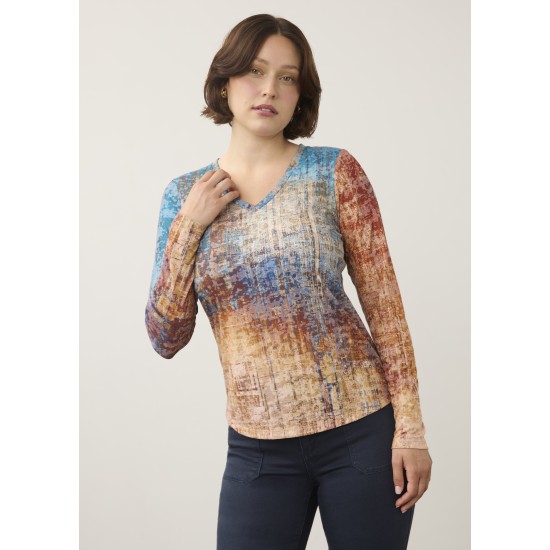 French Dressing - Long Sleeve V Neck Top - Sunset Boulevard