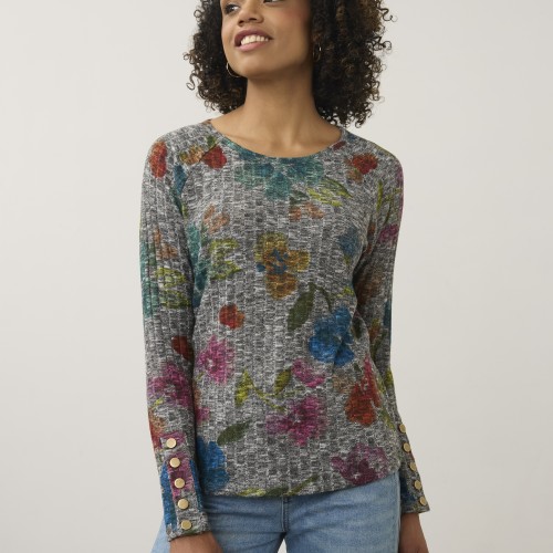 French Dressing - Long Sleeve Rib Top - Rebecca Floral