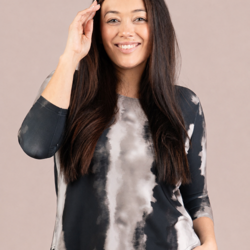 Sympli Go To Classic T Relax 3/4 Sleeve Short Print Graphite Watercolor
