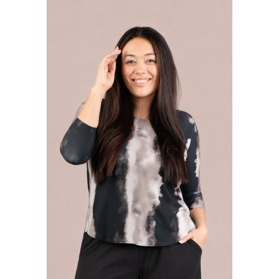 Sympli Go To Classic T Relax 3/4 Sleeve Short Print Graphite Watercolor