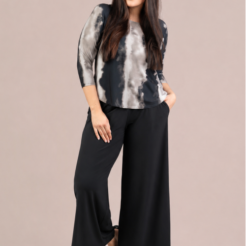 Sympli Go To Classic T Relax 3/4 Sleeve Short Print Graphite Watercolor