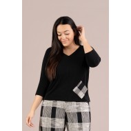 Sympli Revel Top Print Pocket Black / Cashew Plaid