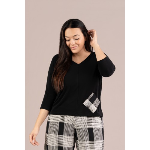 Sympli Revel Top Print Pocket Black / Cashew Plaid