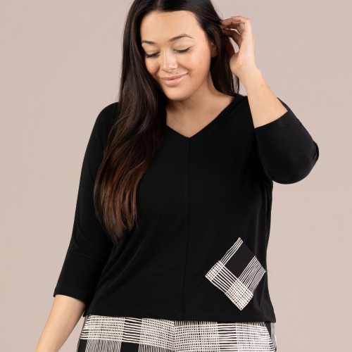 Sympli Revel Top Print Pocket Black / Cashew Plaid