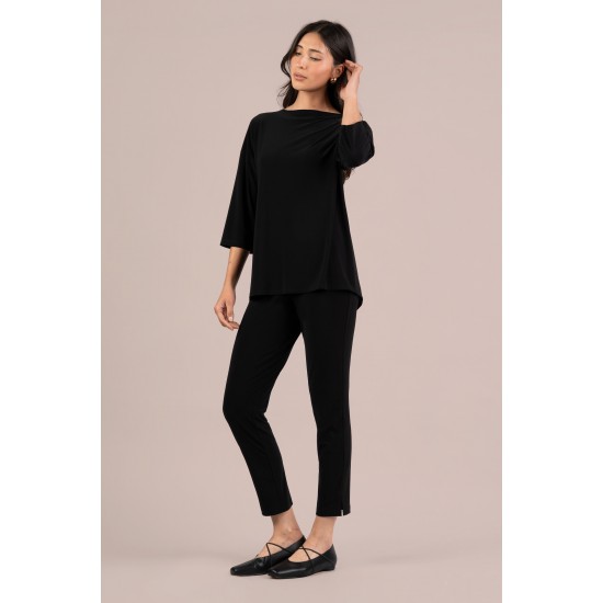 Sympli Kite Front Top Block Print 3/4 Cashew Splatter / Black