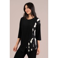 Sympli Kite Front Top Block Print 3/4 Cashew Splatter / Black