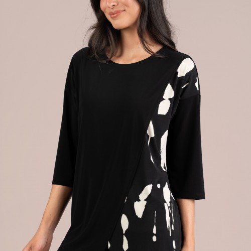 Sympli Kite Front Top Block Print 3/4 Cashew Splatter / Black