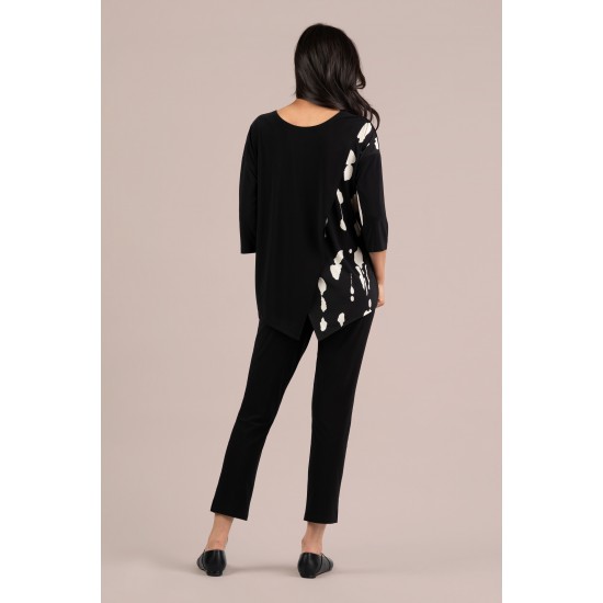 Sympli Kite Front Top Block Print 3/4 Cashew Splatter / Black