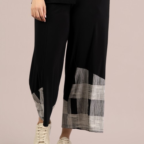 Sympli Wide Leg Crop Blocked Print Black / Cashew Splat