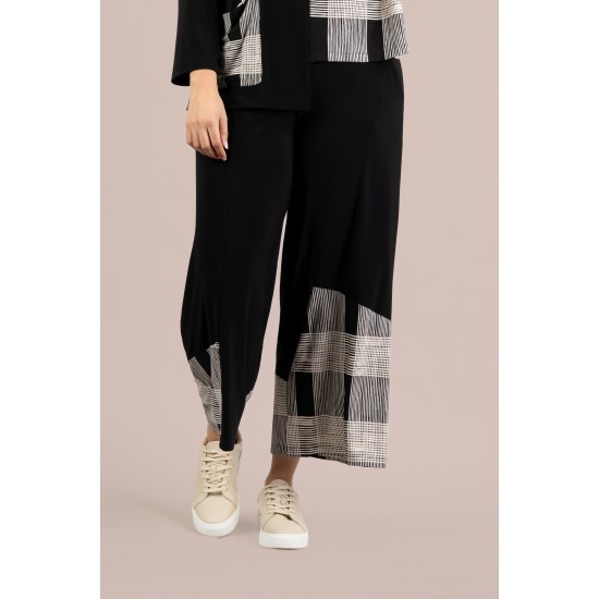 Sympli Wide Leg Crop Blocked Print Black / Cashew Splat