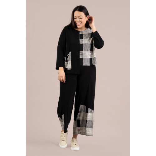 Sympli Wide Leg Crop Blocked Print Black / Cashew Splat