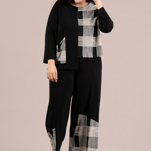 Sympli Wide Leg Crop Blocked Print Black / Cashew Splat