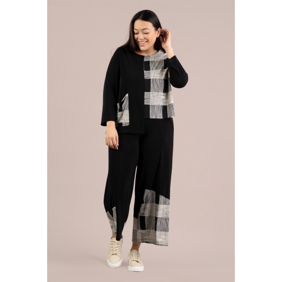 Sympli Wide Leg Crop Blocked Print Black / Cashew Splat