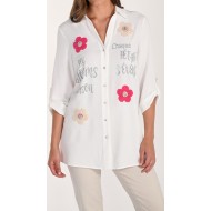 Frank Lyman - Woven Blouse #261654 - Off White/Pink