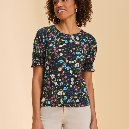 French Dressing - Elbow Puff Sleeve Top - Dark Spring