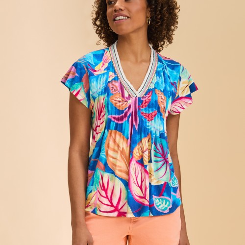 French Dressing - Flutter Sleeve Pintuck Top - Bird of Paradise