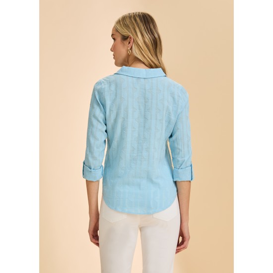 French Dressing - Long Sleeve Split Neck Shirt - Pacific Blue