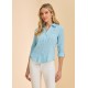 French Dressing - Long Sleeve Split Neck Shirt - Pacific Blue