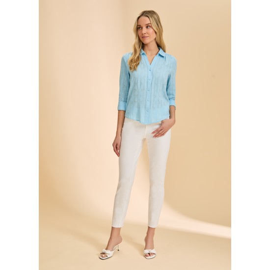 French Dressing - Long Sleeve Split Neck Shirt - Pacific Blue