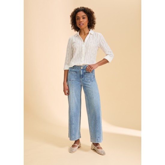 French Dressing - Long Sleeve Split Neck Shirt - White