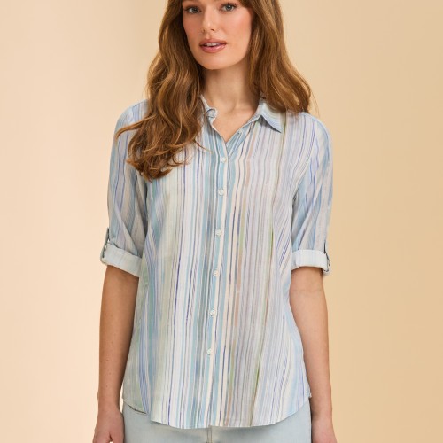 French Dressing - Roll Up Sleeve Shirt - Blue Alana Stripe