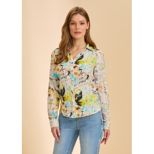 French Dressing - Long Sleeve Split Neck Shirt - Pacific Paisley