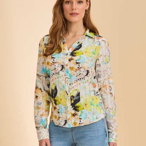 French Dressing - Long Sleeve Split Neck Shirt - Pacific Paisley