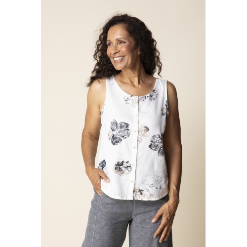 Habitat - Pleat Back Button Tank - White