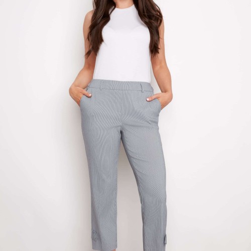 Up! - Navy Stripe Techno Button-Tab Crop - Navy