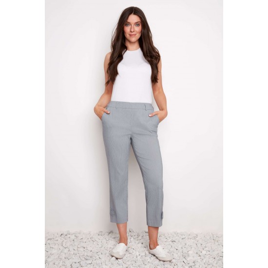 Up! - Navy Stripe Techno Button-Tab Crop - Navy