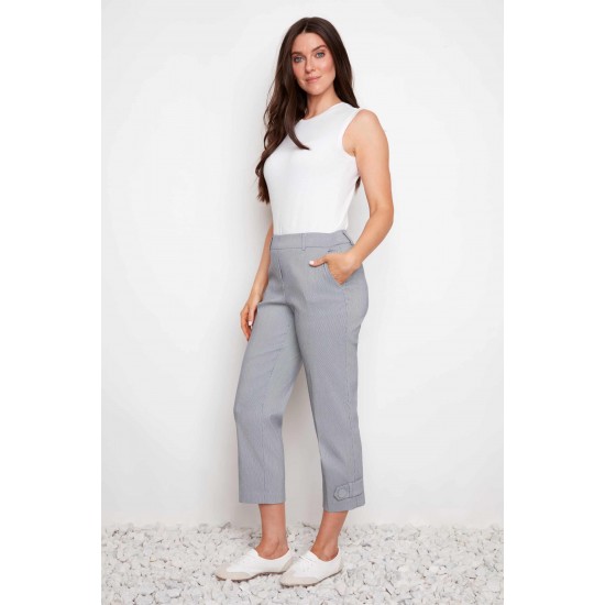 Up! - Navy Stripe Techno Button-Tab Crop - Navy