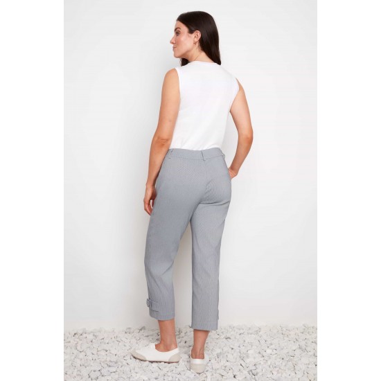 Up! - Navy Stripe Techno Button-Tab Crop - Navy