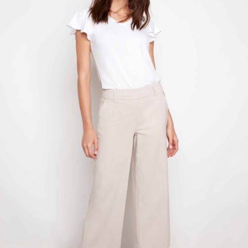 Up! - Linen Effect Techno Wide Leg Crop - Linen
