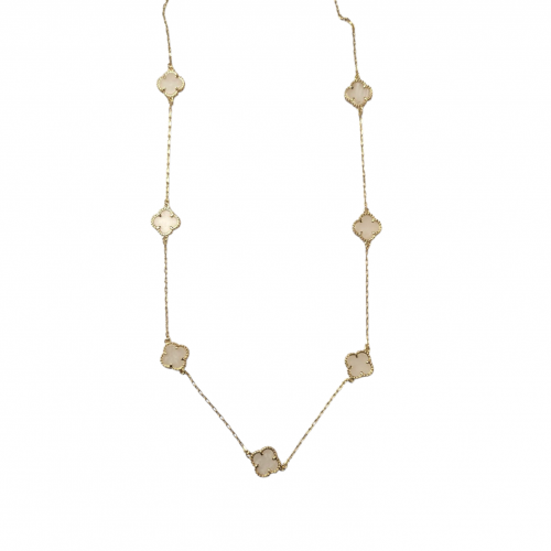 Merx Four Leaf Clover Brass Long Necklace - Gold/Black Stone #700-108