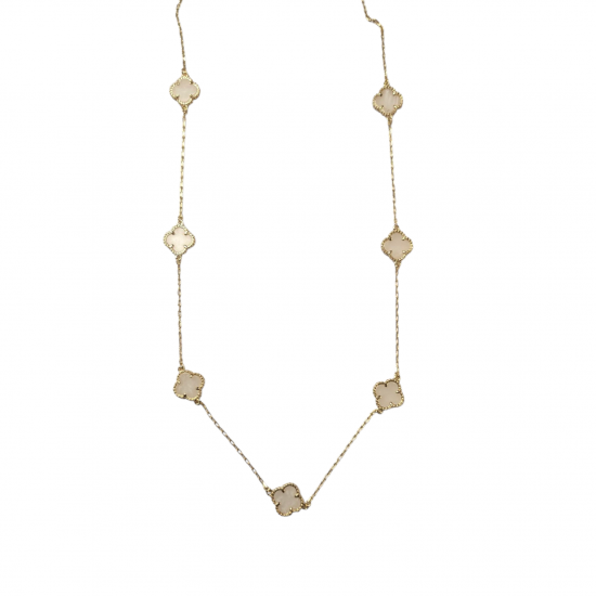 Merx Four Leaf Clover Brass Long Necklace - Gold/Black Stone #700-108