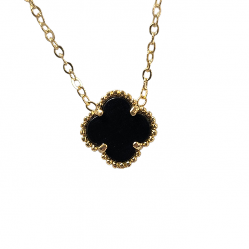 Merx 4 Leaf Clover Pendant Gold #700-124 - Black Stone