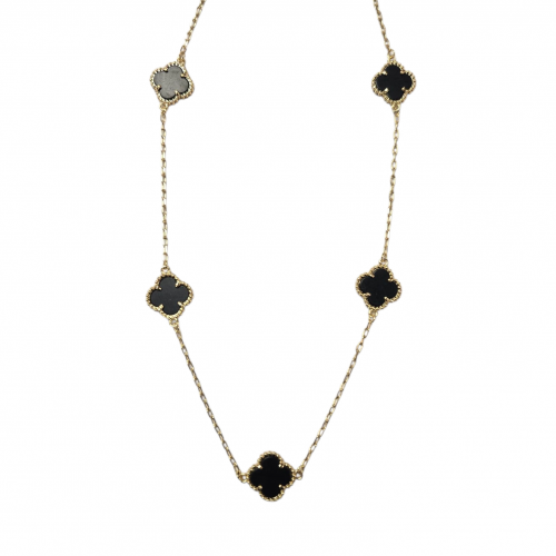 Merx 4 Leaf Clover Short Necklace Gold #700-111 - Black