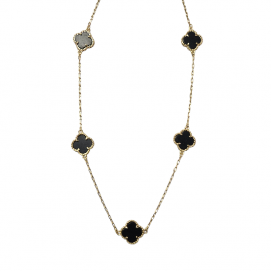 Merx 4 Leaf Clover Short Necklace Gold #700-111 - Black