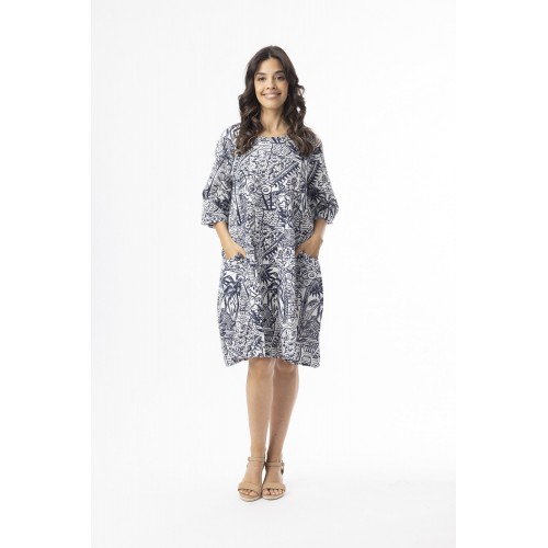 Orientique - Aksharay Navy Dress - Elbow Sleeve #40-221