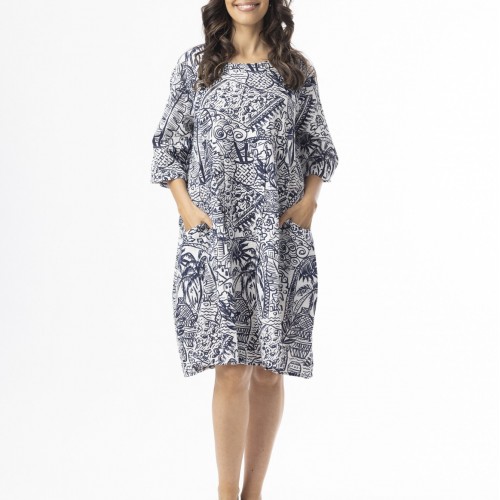 Orientique - Aksharay Navy Dress - Elbow Sleeve #40-221